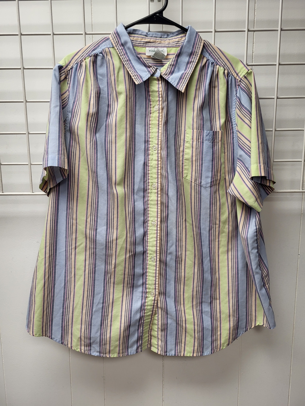 Plus Short-Sleeve Button-Down Shirt in Pastel Green & Blue 22w
